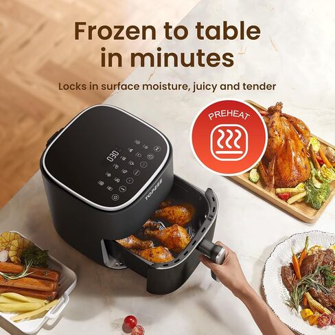 Air Fryer 12 in-1 مع سعة كبيرة 5.5 كيو تي ، مقلاة الهواء المدمجة ، 100-400 ℉ حرارة دقيقة ، 360 درجة من الهواء الساخن ، بنسبة 95 ٪ من الزيت ، الخبز ، الجاف ، التسخين ، المجمدة ، الشاحنة ، الدليل ، الأسود in Kuwait