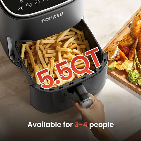 Air Fryer 12 in-1 مع سعة كبيرة 5.5 كيو تي ، مقلاة الهواء المدمجة ، 100-400 ℉ حرارة دقيقة ، 360 درجة من الهواء الساخن ، بنسبة 95 ٪ من الزيت ، الخبز ، الجاف ، التسخين ، المجمدة ، الشاحنة ، الدليل ، الأسود in Kuwait