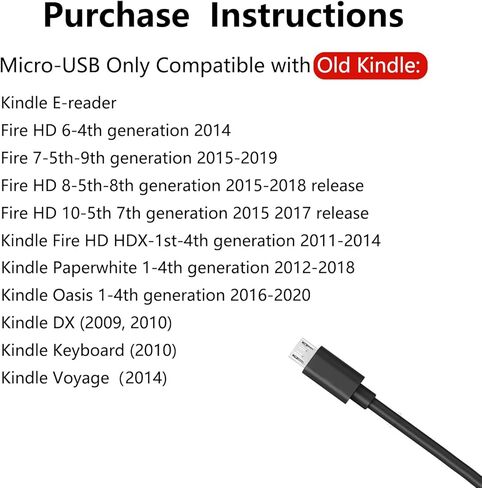 UL مدرج الشاحن السريع لـ Old Fire HD 6 7 8 10 HDX (1st-8th) ، Kindle Paperwhite (1st-4th) ، e-Reader ، Voyage ، DX (2009/2010) ، لوحة المفاتيح ، اللمس ، OASIS (1st-4th) مع كابل USB 5ft إلى Micro USB إلى Micro Cable in Saudi Arabia