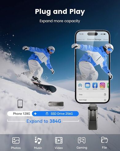 RAOYI 256GB USB C SSD خارجي، محرك أقراص الحالة الصلبة 2 في 1 يصل إلى 450 ميجابايت/ثانية مزدوج USB 3.2 + محرك إبهام من النوع C محرك SSD محمول لأجهزة iPhone 15/16/17 وAndroid والكمبيوتر اللوحي والكمبيوتر الشخصي وPS4 in Kuwait
