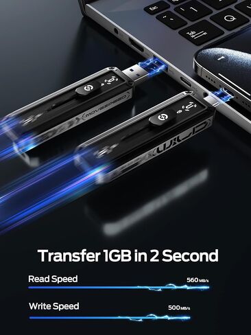 MOVE SPEED 1TB External SSD 560MB/s Read Speed, USB 3.2+USB C Dual Ports External Drive, Portable SSD 3-Stage Push-Pull Design for iPhone 15/16 Series/Mac/Android Phone etc in Kuwait