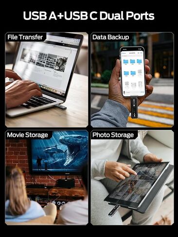 MOVE SPEED 1TB External SSD 560MB/s Read Speed, USB 3.2+USB C Dual Ports External Drive, Portable SSD 3-Stage Push-Pull Design for iPhone 15/16 Series/Mac/Android Phone etc in Kuwait