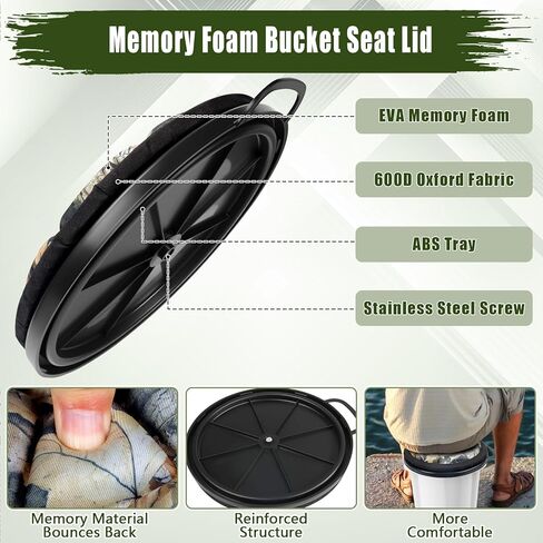 غطاء مقعد دلو 5 جالون ، وسادة مقعد مقعد 360 درجة من الرغوة مع قمة مبطنة للصيد وصيد الأسماك والتخييم والتدريب على البيسبول ، وتناسب دلو 11 "-11 3/4" in Kuwait