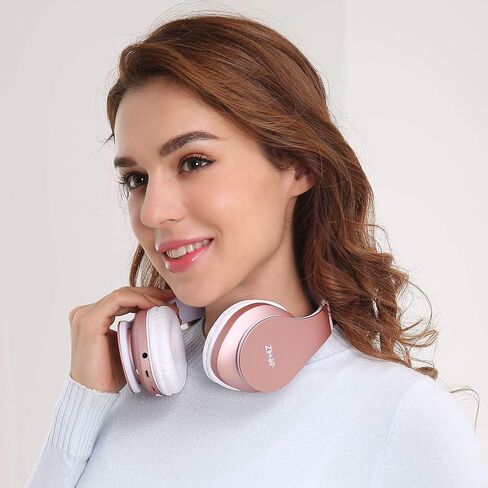 سماعات رأس البلوتوث Zihnic الزائدة عن الأذن ، سماعة استريو سلكية قابلة للطي وسلكية Micro SD/TF ، FM للهواتف المحمولة ، الكمبيوتر الشخصي ، خزانات الأذن الناعمة والوزن الخفيف للارتداء المطول (الذهب الوردي) in Kuwait