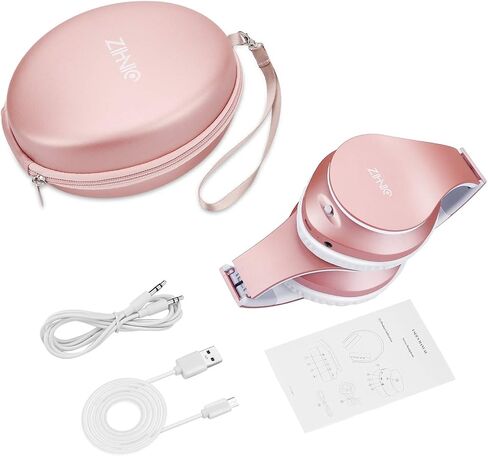 سماعات رأس البلوتوث Zihnic الزائدة عن الأذن ، سماعة استريو سلكية قابلة للطي وسلكية Micro SD/TF ، FM للهواتف المحمولة ، الكمبيوتر الشخصي ، خزانات الأذن الناعمة والوزن الخفيف للارتداء المطول (الذهب الوردي) in Kuwait