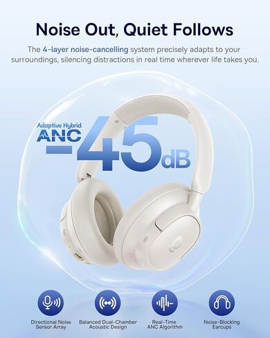 Baseus Bass BH1 NC Adaptive Active Noise Cancelling Headphones, Real-Time Adaptive Hybrid ANC, SuperBass 2.0, LDAC Hi-Res Sound, 80H Playtime, 5-Mic AI Clear Calls, Comfortable Fit, Bluetooth 6.0 in Saudi Arabia
