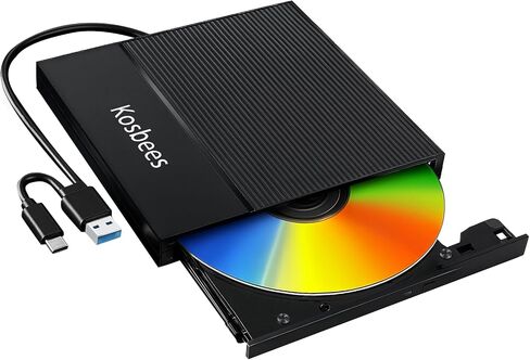 External CD/DVD Drive for Laptop,CD Burner for PC,Ultra-Slim DVD Player for Laptop,USB 3.0 Type C Portable CD Player +/-RW CD ROM Reader Writer Disk for Desktop Windows 11/10/8/7 Mac in Saudi Arabia