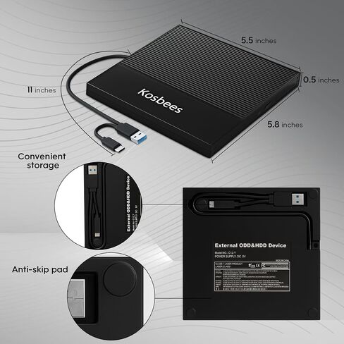 External CD/DVD Drive for Laptop,CD Burner for PC,Ultra-Slim DVD Player for Laptop,USB 3.0 Type C Portable CD Player +/-RW CD ROM Reader Writer Disk for Desktop Windows 11/10/8/7 Mac in Saudi Arabia
