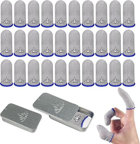 JWH Ultra-Thin Silver Fiber Gaming Finger Sleeves,White Thumb Sleeves Mobile Phone Gaming Cots,12 Pack Gaming Finger Gloves for PUBG,with Storage Box,High Sensitivity,Silky Sweat-Proof, Dedales Gamer in Kuwait