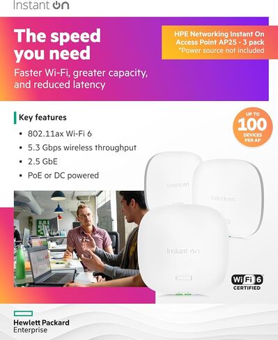 HPE Networking Instant On Access Point AP25 4x4 WiFi 6 Indoor Wireless Access Point | Power Source Not Included | US Model (R9B27A) in Saudi Arabia
