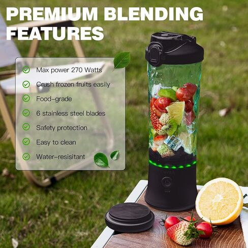 Portable Blender, Shakes and Smoothies Waterproof 20 oz BPA Free Blender Cup and a Travel Lid. (Black, 20 oz) in Saudi Arabia