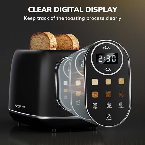Keenstone Smart Touch Screen Toaster 2 Slice, Retro Wide Slot Stainless Steel Toaster with 6 Browning Levels, Reheat & Defrost, for Bagel, Toast, Bread, Removable Crumb Tray, Black in Kuwait