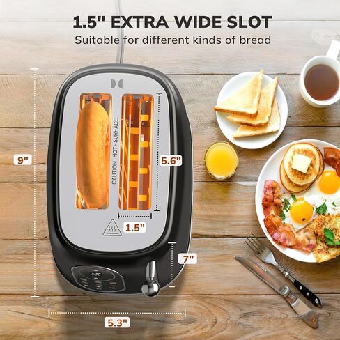 Keenstone Smart Touch Screen Toaster 2 Slice, Retro Wide Slot Stainless Steel Toaster with 6 Browning Levels, Reheat & Defrost, for Bagel, Toast, Bread, Removable Crumb Tray, Black in Kuwait