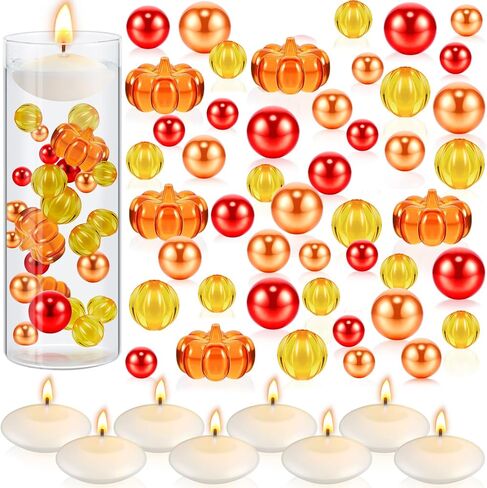 MTLEE 2124 Pcs Thanksgiving Vase Filler Faux Pearl for Vase Filler with 8 White Unscented Candles 2000 Water Gel Beads for Thanksgiving Fall Home Table Party Festival Decors(Maple Leaves) in Kuwait