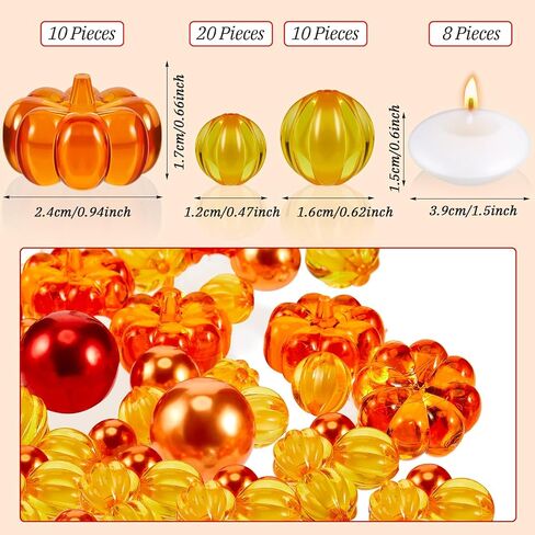 MTLEE 2124 Pcs Thanksgiving Vase Filler Faux Pearl for Vase Filler with 8 White Unscented Candles 2000 Water Gel Beads for Thanksgiving Fall Home Table Party Festival Decors(Maple Leaves) in Kuwait