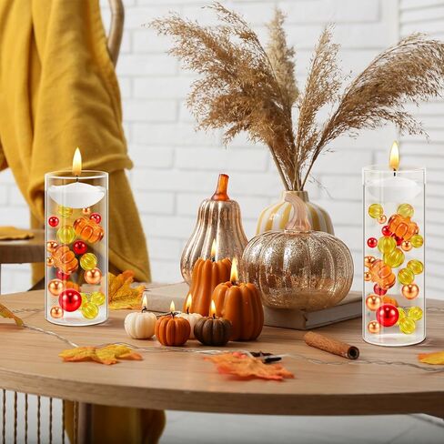 MTLEE 2124 Pcs Thanksgiving Vase Filler Faux Pearl for Vase Filler with 8 White Unscented Candles 2000 Water Gel Beads for Thanksgiving Fall Home Table Party Festival Decors(Maple Leaves) in Kuwait