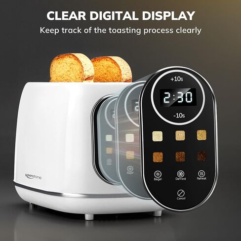 Keenstone Smart Touch Screen Toaster 2 Slice, Retro Wide Slot Stainless Steel Toaster with 6 Browning Levels, Reheat & Defrost, for Bagel, Toast, Bread, Removable Crumb Tray, Black in Kuwait
