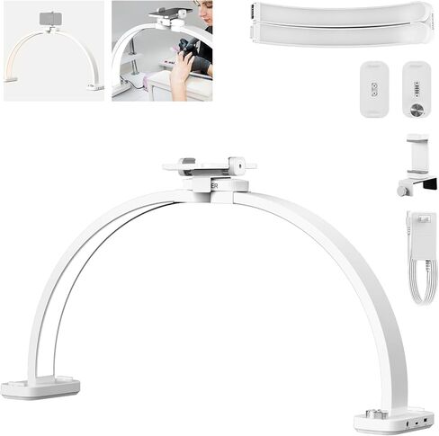 Neewer Basics 22 "Half Moon Lash Light مع مصباح مفصل للمكتبي Clamp Clamp Mount/حامل الهاتف ، 32W قابلة للطي LED Tech Table Lamp for Makeup Beauty Tattoo Overhead Video. in Kuwait