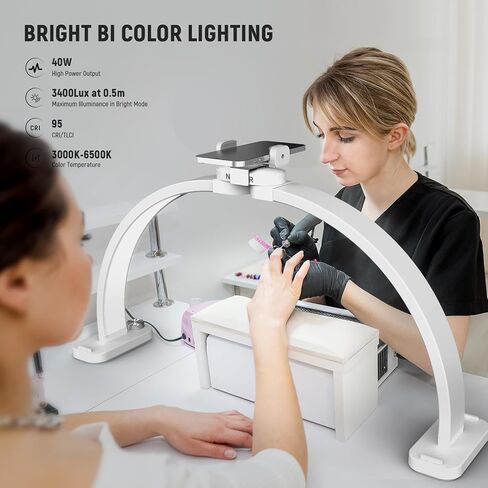 Neewer Basics 22 "Half Moon Lash Light مع مصباح مفصل للمكتبي Clamp Clamp Mount/حامل الهاتف ، 32W قابلة للطي LED Tech Table Lamp for Makeup Beauty Tattoo Overhead Video. in Kuwait