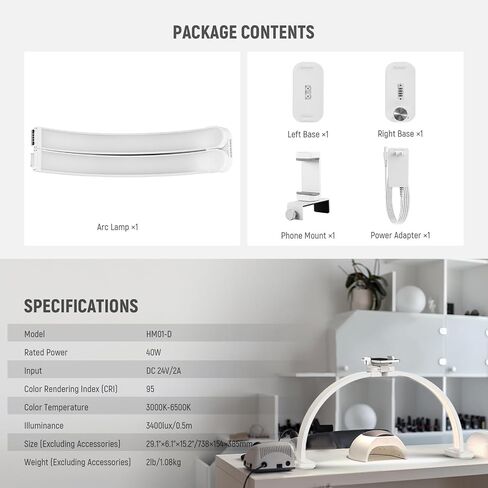 Neewer Basics 22 "Half Moon Lash Light مع مصباح مفصل للمكتبي Clamp Clamp Mount/حامل الهاتف ، 32W قابلة للطي LED Tech Table Lamp for Makeup Beauty Tattoo Overhead Video. in Kuwait