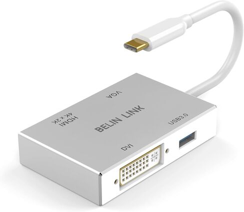 USB C to HDMI DVI VGA USB3.0 Adapter,USB 3.1 Type-C 4in1 Hub to HDMI DVI 4K VGA USB Adaptor Converter (Thunderbolt 3 Compatible), USB-C Adapter for MacBook/MacBook Pro air/Surface pro in Saudi Arabia