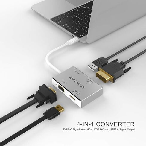 USB C to HDMI DVI VGA USB3.0 Adapter,USB 3.1 Type-C 4in1 Hub to HDMI DVI 4K VGA USB Adaptor Converter (Thunderbolt 3 Compatible), USB-C Adapter for MacBook/MacBook Pro air/Surface pro in Saudi Arabia