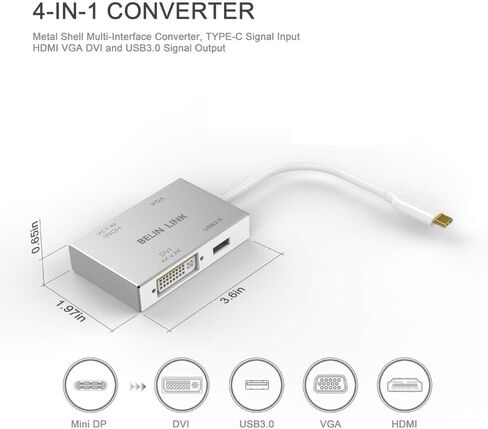 USB C to HDMI DVI VGA USB3.0 Adapter,USB 3.1 Type-C 4in1 Hub to HDMI DVI 4K VGA USB Adaptor Converter (Thunderbolt 3 Compatible), USB-C Adapter for MacBook/MacBook Pro air/Surface pro in Saudi Arabia