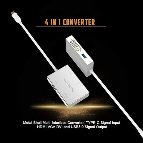 USB C to HDMI DVI VGA USB3.0 Adapter,USB 3.1 Type-C 4in1 Hub to HDMI DVI 4K VGA USB Adaptor Converter (Thunderbolt 3 Compatible), USB-C Adapter for MacBook/MacBook Pro air/Surface pro in Saudi Arabia