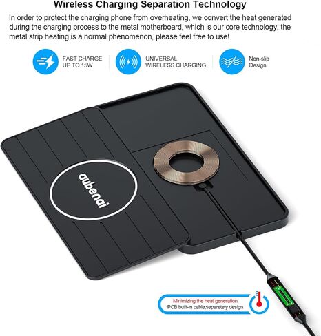 Wireless Car Charger Pad, 15W Fast Charging Pad with 70cm Extension Cable, Non Slip Car Wireless Phone Charger Mat Compatible with iPhone 16/15/14/13, AirPods, Samsung S25 S24(Extension USB-A) in Saudi Arabia