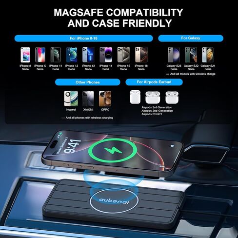 Wireless Car Charger Pad, 15W Fast Charging Pad with 70cm Extension Cable, Non Slip Car Wireless Phone Charger Mat Compatible with iPhone 16/15/14/13, AirPods, Samsung S25 S24(Extension USB-A) in Saudi Arabia