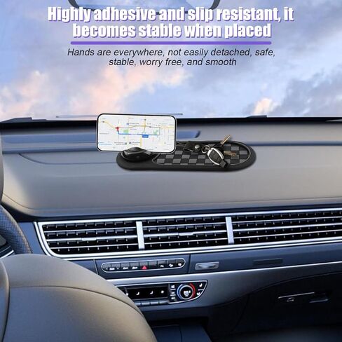 وسادة مضادة للانزلاق متعددة الوظائف ، 3 في 1 حصيرة لوحة مركبة غير قابلة للدوران مع حامل للهاتف ورقم وقوف السيارات المؤقت ، وسادة تخزين اندفاعة للأداة الرئيسية ، ملائمة عالمية (رمادي/أسود) in Kuwait