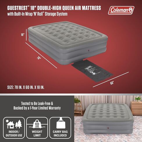 Coleman Guestrest 18 "Plush Top Double High Air Praybed مع نظام تخزين متكامل وحقيبة حمل ، مضخة غير مدرجة ، ملكة in Kuwait