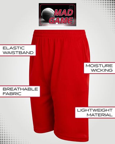 Boys' 5 Pack Shorts Mesh Active Performance Basketball Shorts with Pockets (Size: 8-18) in Kuwait