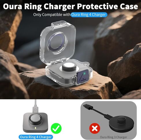 غطاء علبة بلاستيكي آمن متوافق مع شاحن Oura Ring Gen 4 ، حالة حماية محمولة لشاحن حلقة Oura Gen 4 مع Carabiner ، حالة وقائية فقط (Gunmetal) in Kuwait