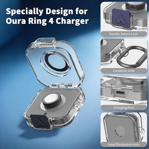 غطاء علبة بلاستيكي آمن متوافق مع شاحن Oura Ring Gen 4 ، حالة حماية محمولة لشاحن حلقة Oura Gen 4 مع Carabiner ، حالة وقائية فقط (Gunmetal) in Kuwait