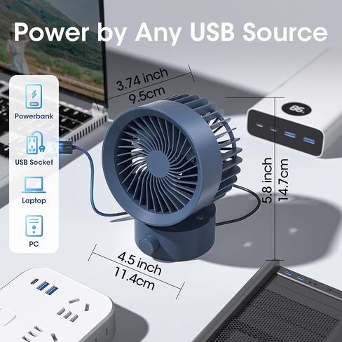 مروحة مكتب USB صغيرة هادئة ومرنة السرعة المرنة ضبط المعجبين المصغرين لسطح مكتب مسكن المكاتب المنزلية ، تبريد شخصي محمولة سفر سفر ، قم بتوصيله بالطاقة ، زرقاء in Kuwait