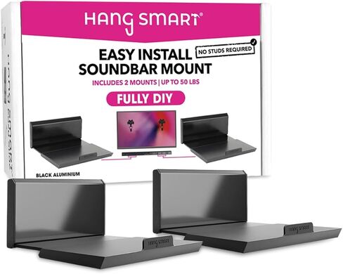 Hangsmart TV Soundbar Mount No Stud & No Drill Esclude Elugy ، DIY Universal Bar Bar Bracket ، يحمل ما يصل إلى 50 رطلاً ، ويحمل معظم أشرطة الصوت. (أسود) in Kuwait