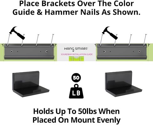Hangsmart TV Soundbar Mount No Stud & No Drill Esclude Elugy ، DIY Universal Bar Bar Bracket ، يحمل ما يصل إلى 50 رطلاً ، ويحمل معظم أشرطة الصوت. (أسود) in Kuwait