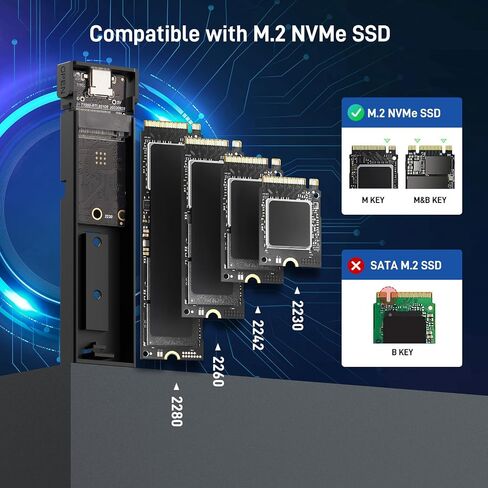 M.2 NVME SSD العلبة ، التثبيت الخالي من الأدوات ، USB 3.2 Gen 2 (10 جيجابت في الثانية) إلى NVME M-Key/(B+M) محول مفتاح PCIE NVME دعم UASP و TRIM ، من أجل SSDS 2230/2242/2260/2280 in Kuwait