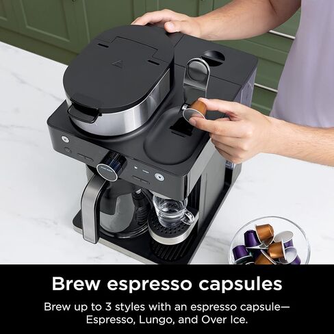 Ninja Espresso & Coffee Barista System, Single-Serve Coffee & Nespresso Capsule Compatible, 12-Cup Carafe, Built-in Frother, Black and Stainless Steel, CFN601C (Canadian Version) in Saudi Arabia