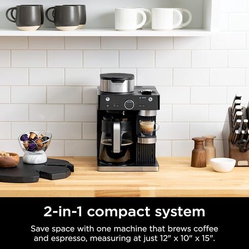 Ninja Espresso & Coffee Barista System, Single-Serve Coffee & Nespresso Capsule Compatible, 12-Cup Carafe, Built-in Frother, Black and Stainless Steel, CFN601C (Canadian Version) in Saudi Arabia