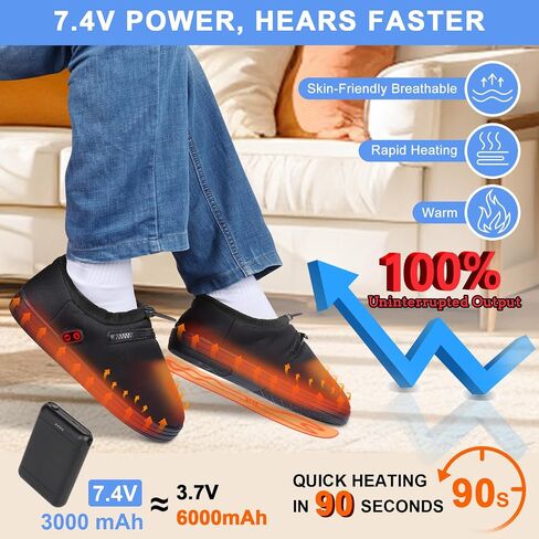 Amiable Heated Slippers, 7.4 V Foot Warmer with Independent Switches Electric Slippers with 5000mAh Rechargeable Battery Heated Shoes to Keep Feet Warm in Kuwait