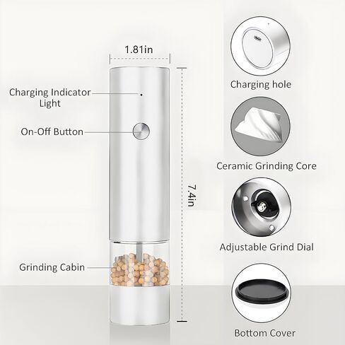 Electric Pepper Grinder,Electric Pepper Mill Grinder,Adjustable Coarseness,Efficient And Convenient,Easy To Clean,One Handed Operation,Type-C Rechargeable, A Reliable Assistant In The Kitchen(Black) in Kuwait