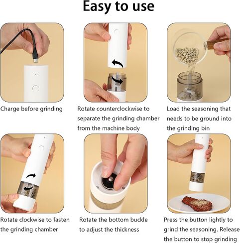 Electric Pepper Grinder,Electric Pepper Mill Grinder,Adjustable Coarseness,Efficient And Convenient,Easy To Clean,One Handed Operation,Type-C Rechargeable, A Reliable Assistant In The Kitchen(Black) in Kuwait