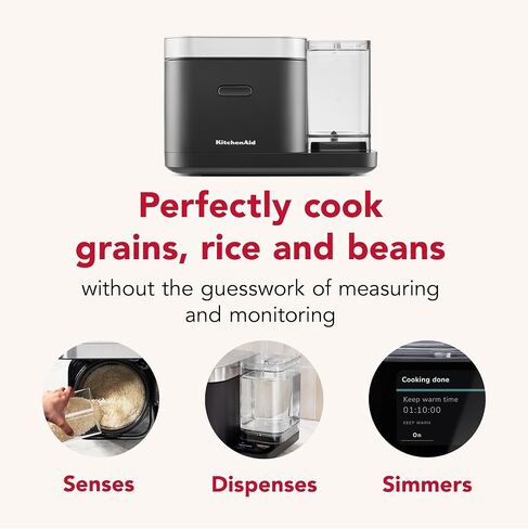 KitchenAid Grain and Rice Cooker 8 Cup with Automatically Sensing Integrated Scale + Water Tank, KGC3155, Black Matte in Saudi Arabia