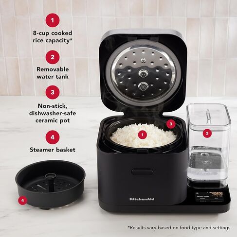 KitchenAid Grain and Rice Cooker 8 Cup with Automatically Sensing Integrated Scale + Water Tank, KGC3155, Black Matte in Saudi Arabia
