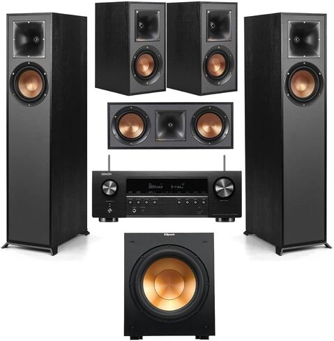 Klipsch Reference R-52C Center Channel Home Speaker, Black Bundle with R-52C Center Speaker, R-12SW 12" 400W Powered Subwoofer, R-41M Bookshelf Speakers, 5.2-Channel 8K Receiver in Saudi Arabia