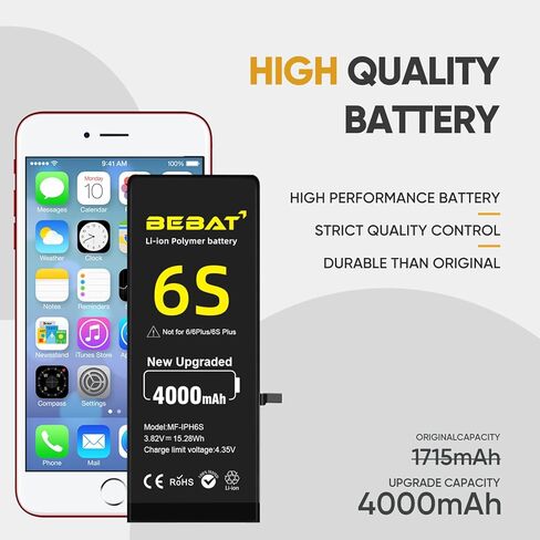 Replacement for iPhone 6S Battery, 4000mAh High Capacity Li-ion Polymer Replacement Battery for Model A1633 A1688 A1700 with Complete Professional Repair Tool in Kuwait