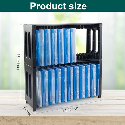 alavisxf xx CD Storage Rack, Upgrade 2 Pack Stackable ABS CD Storage Organizer Can Hold 40 Slim CD Jewel Cases, CD Organizer Holder Rack for Home, Office, Movie Music Room (CD Rack) in Kuwait