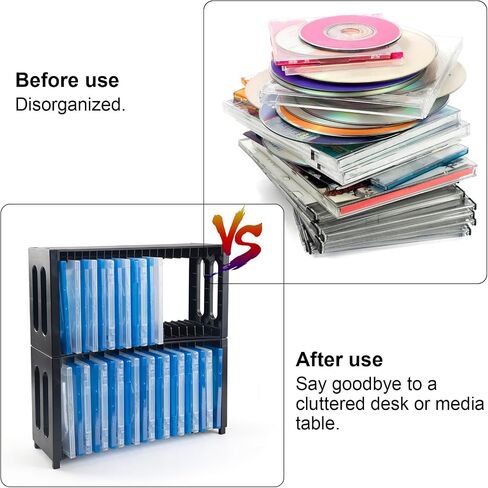 alavisxf xx CD Storage Rack, Upgrade 2 Pack Stackable ABS CD Storage Organizer Can Hold 40 Slim CD Jewel Cases, CD Organizer Holder Rack for Home, Office, Movie Music Room (CD Rack) in Kuwait